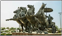 戶外景觀銅馬車雕塑